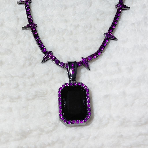 Unisex Purple & Black Stone Spike Necklace One Size - Picture 3 of 4